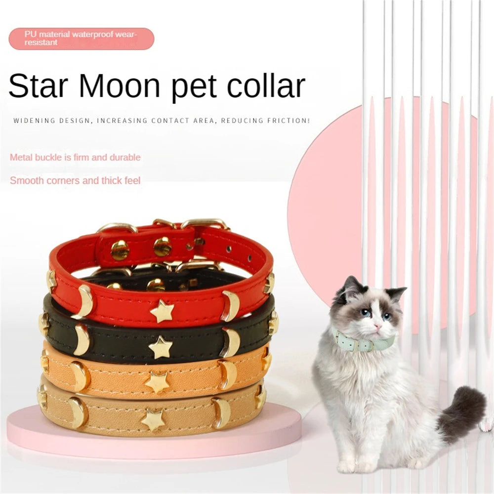collier en cuir pour chat réglable décor étoiles et lune – Nos Poilus