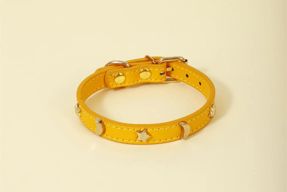collier en cuir pour chat réglable décor étoiles et lune – Nos Poilus