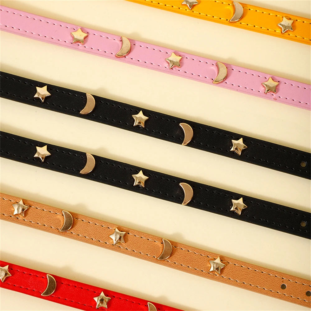 collier en cuir pour chat réglable décor étoiles et lune – Nos Poilus