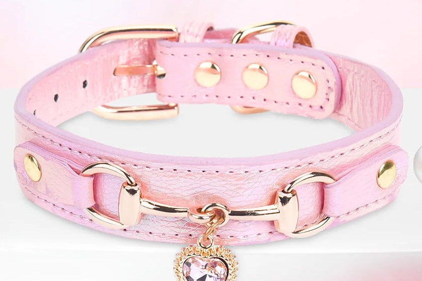 Collier pour chat avec un pendentif brillant en forme de cœur.