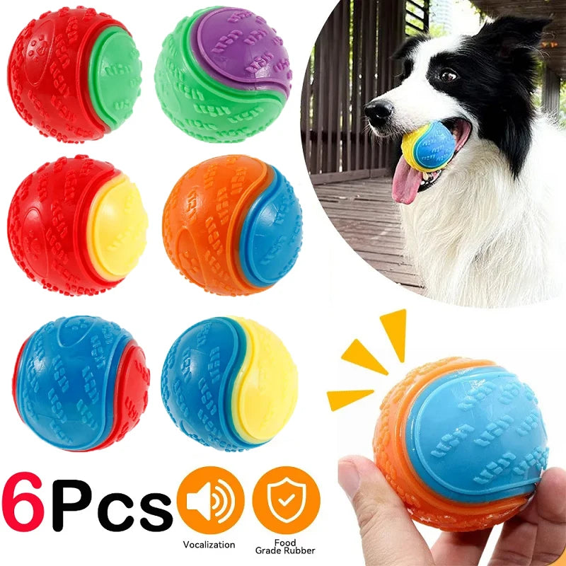 Pack de six balles à mâcher pour chien, colorées et texturées, en caoutchouc TPR.