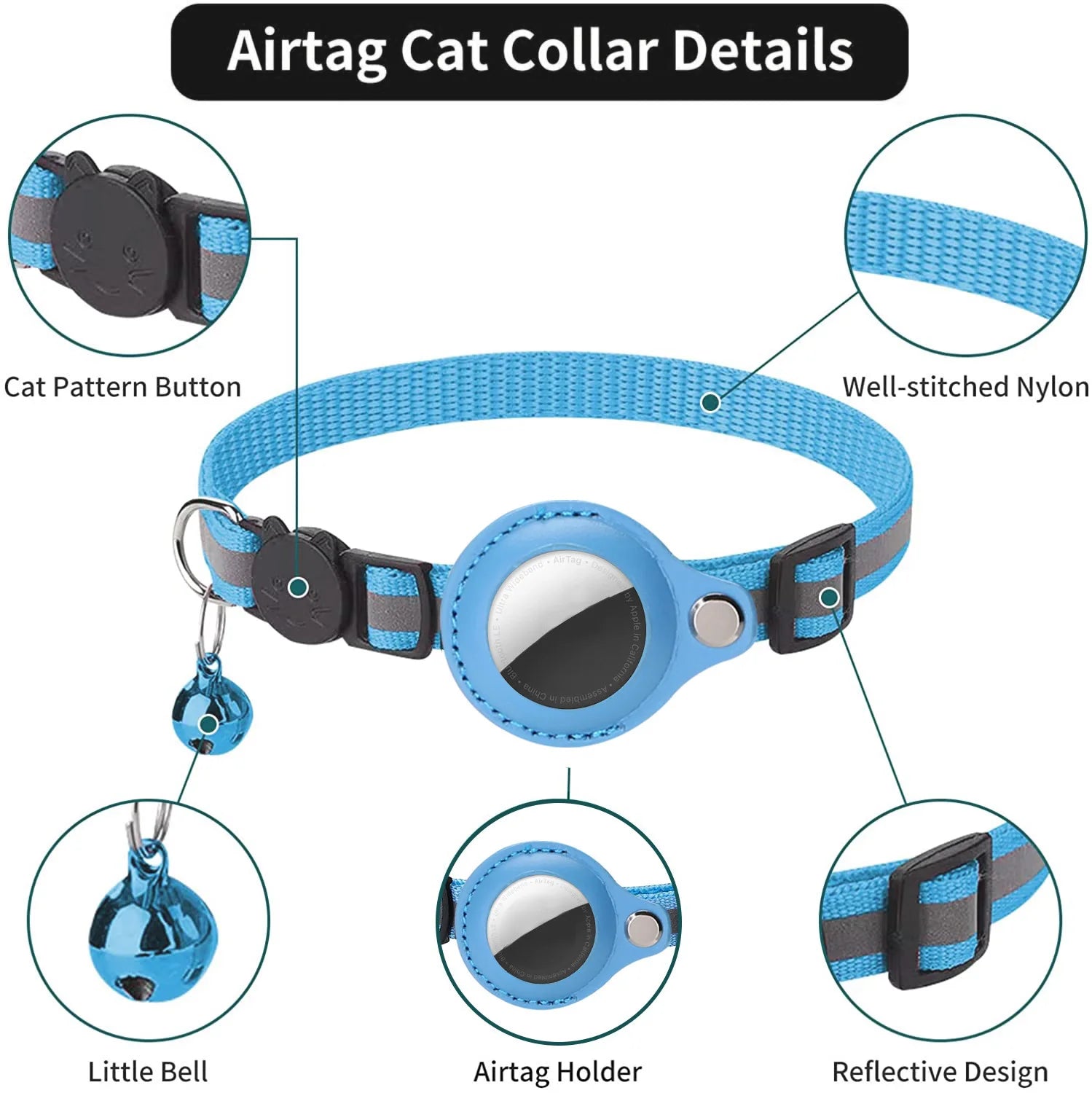 collier pour chat compatible AirTag avec bandes réfléchissantes – Nos Poilus