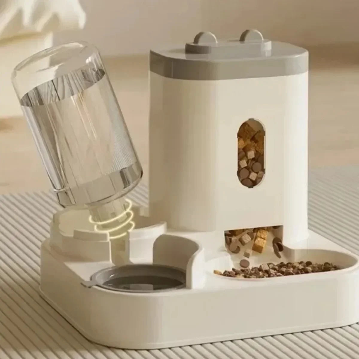 Distributeur de croquettes et fontaine à eau, alimentation par gravité, entretien facile