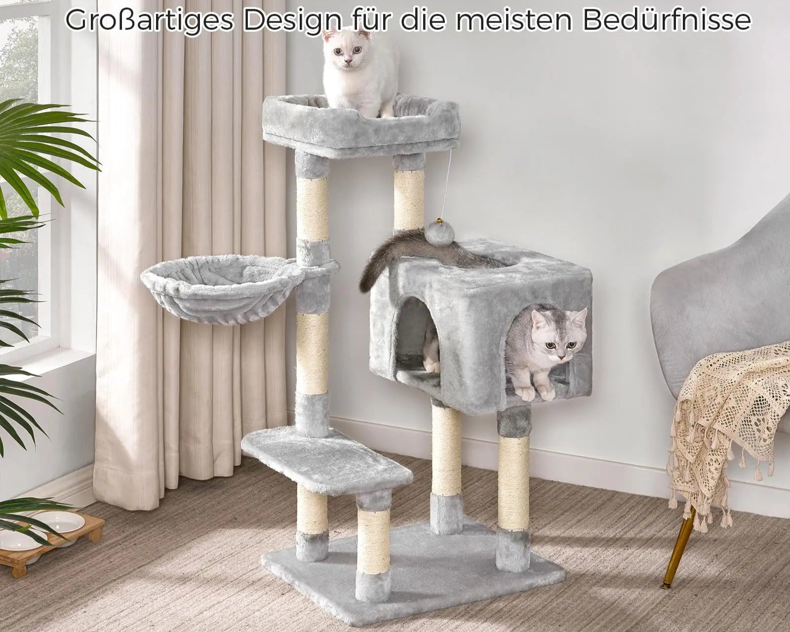 arbre à chat d’intérieur avec tour multi-niveaux, hamac spacieux et griffoirs