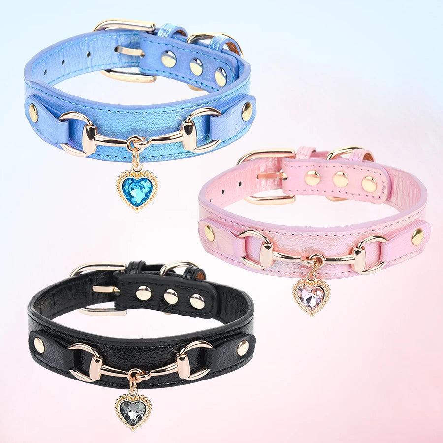 collier en PU pour chat avec décor cœur étincelant, réglable – Nos Poilus