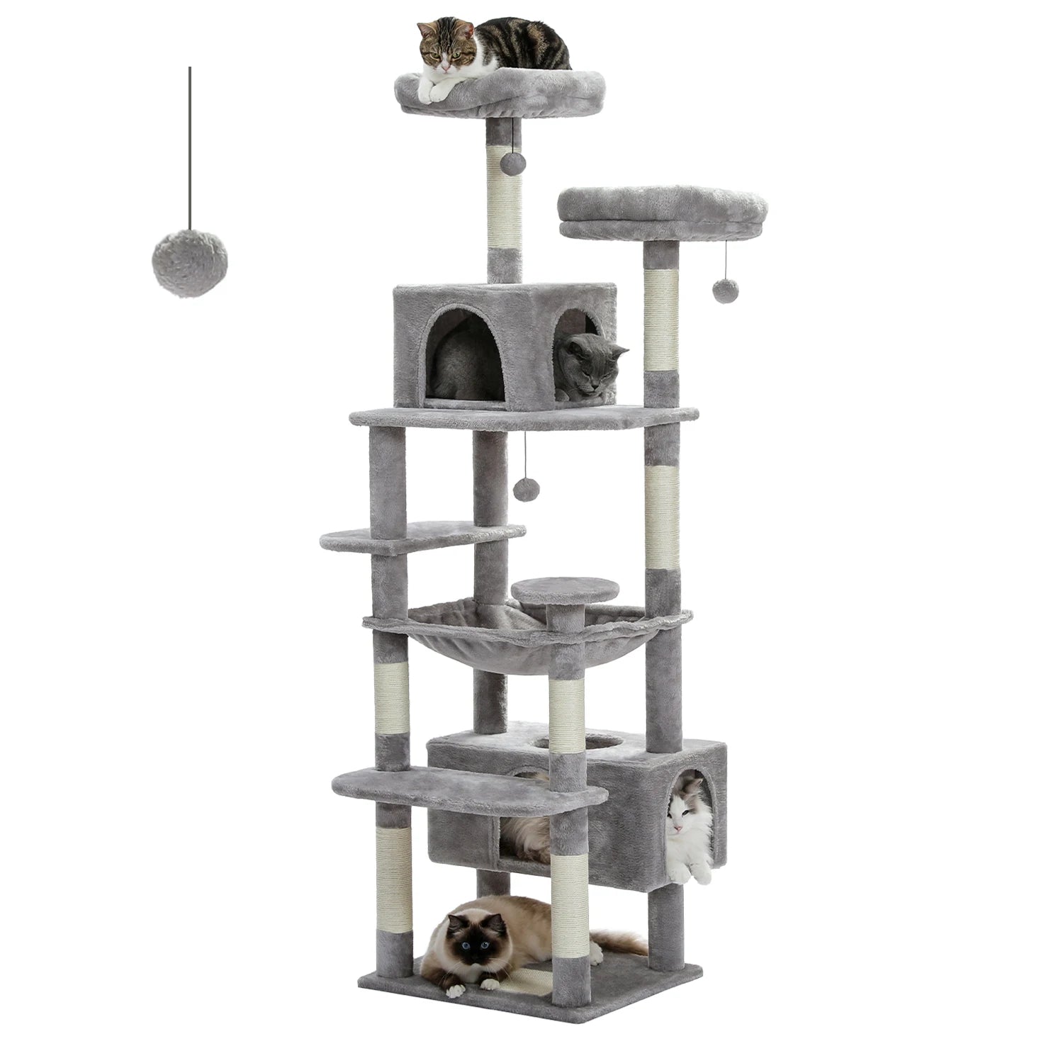 Grand arbre à chat d’intérieur multi-niveaux avec hamac spacieux et griffoirs en sisal