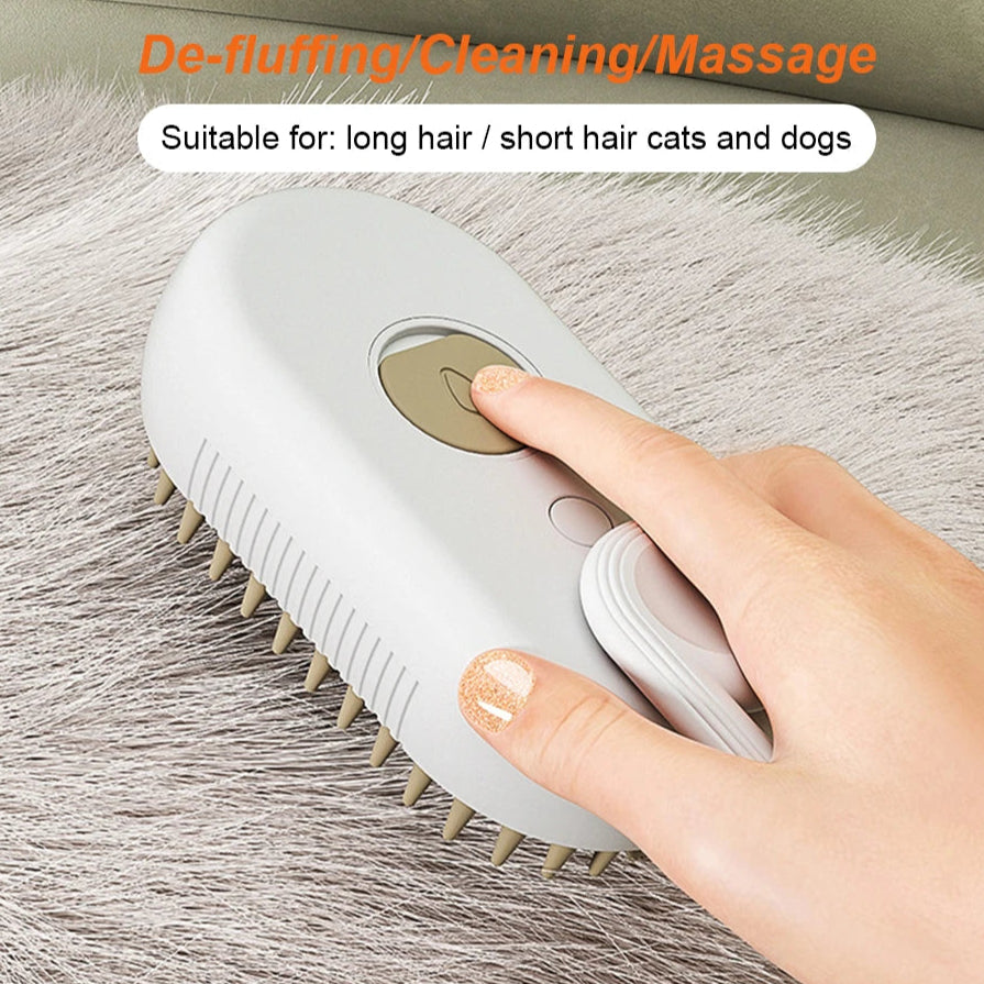 Brosse à vapeur 3-en-1 rechargeable USB pour chat et chien, démêlage et massage"