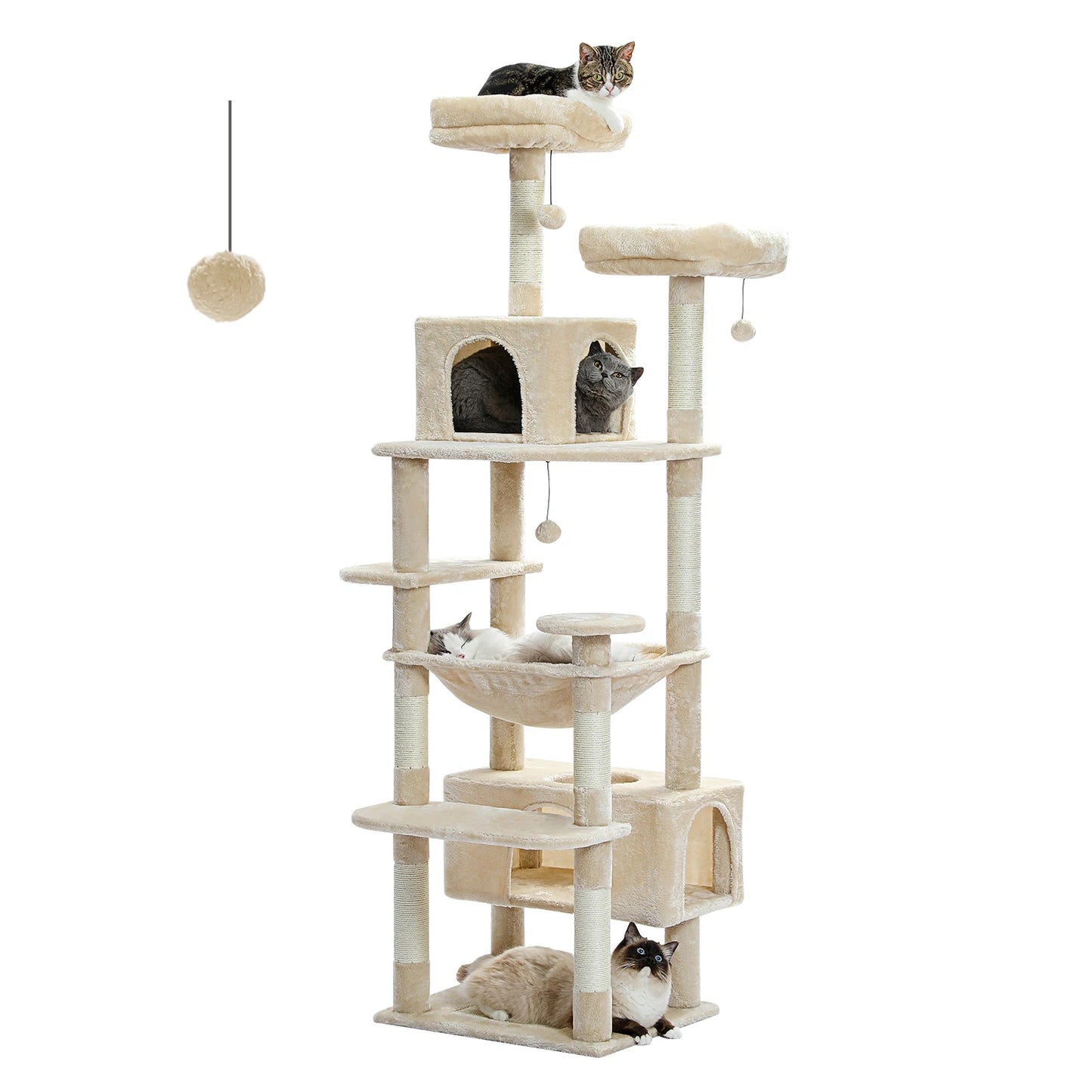 Grand arbre à chat d’intérieur multi-niveaux avec hamac spacieux et griffoirs en sisal