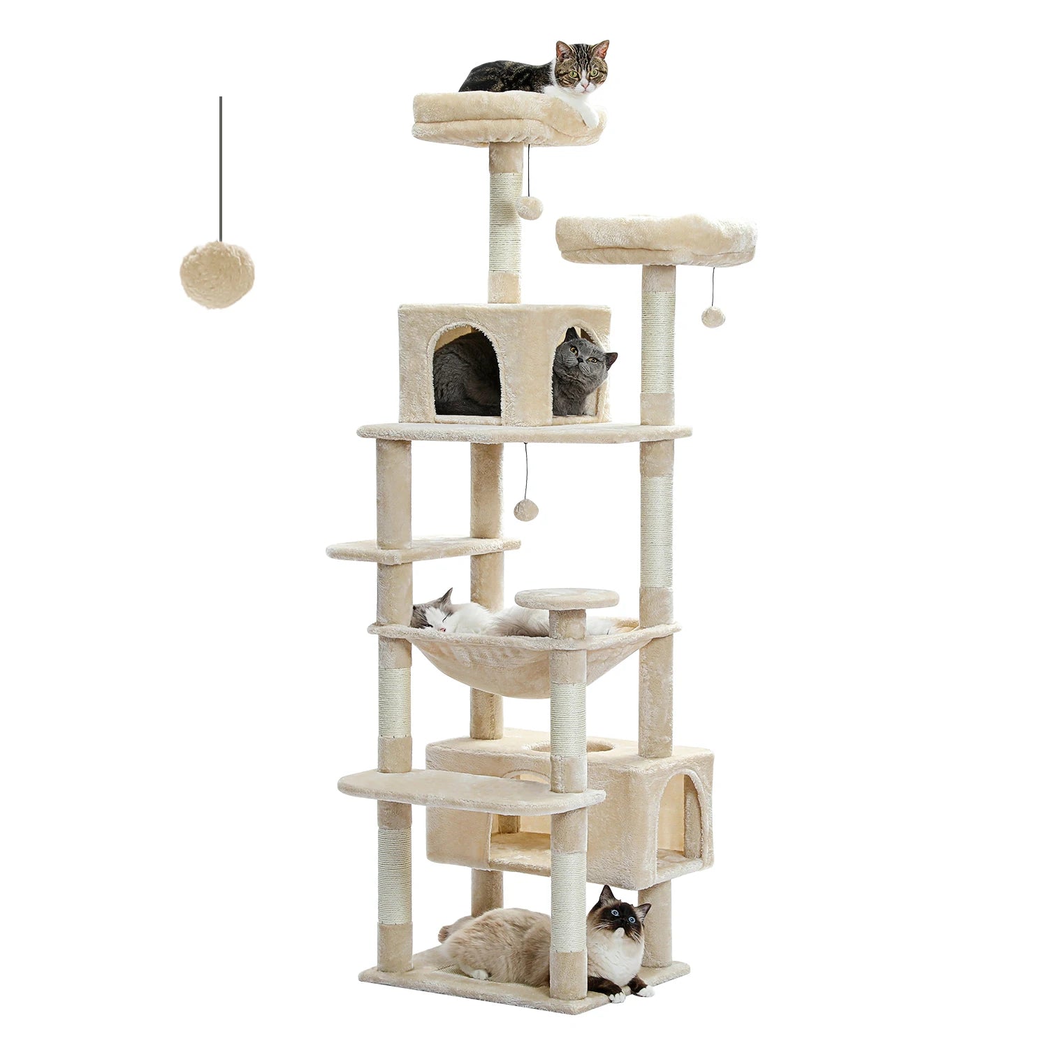 Grand arbre à chat d’intérieur multi-niveaux avec hamac spacieux et griffoirs en sisal