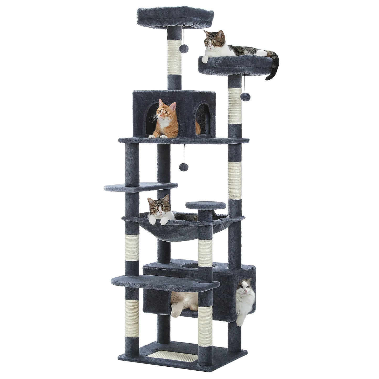 Grand arbre à chat d’intérieur multi-niveaux avec hamac spacieux et griffoirs en sisal