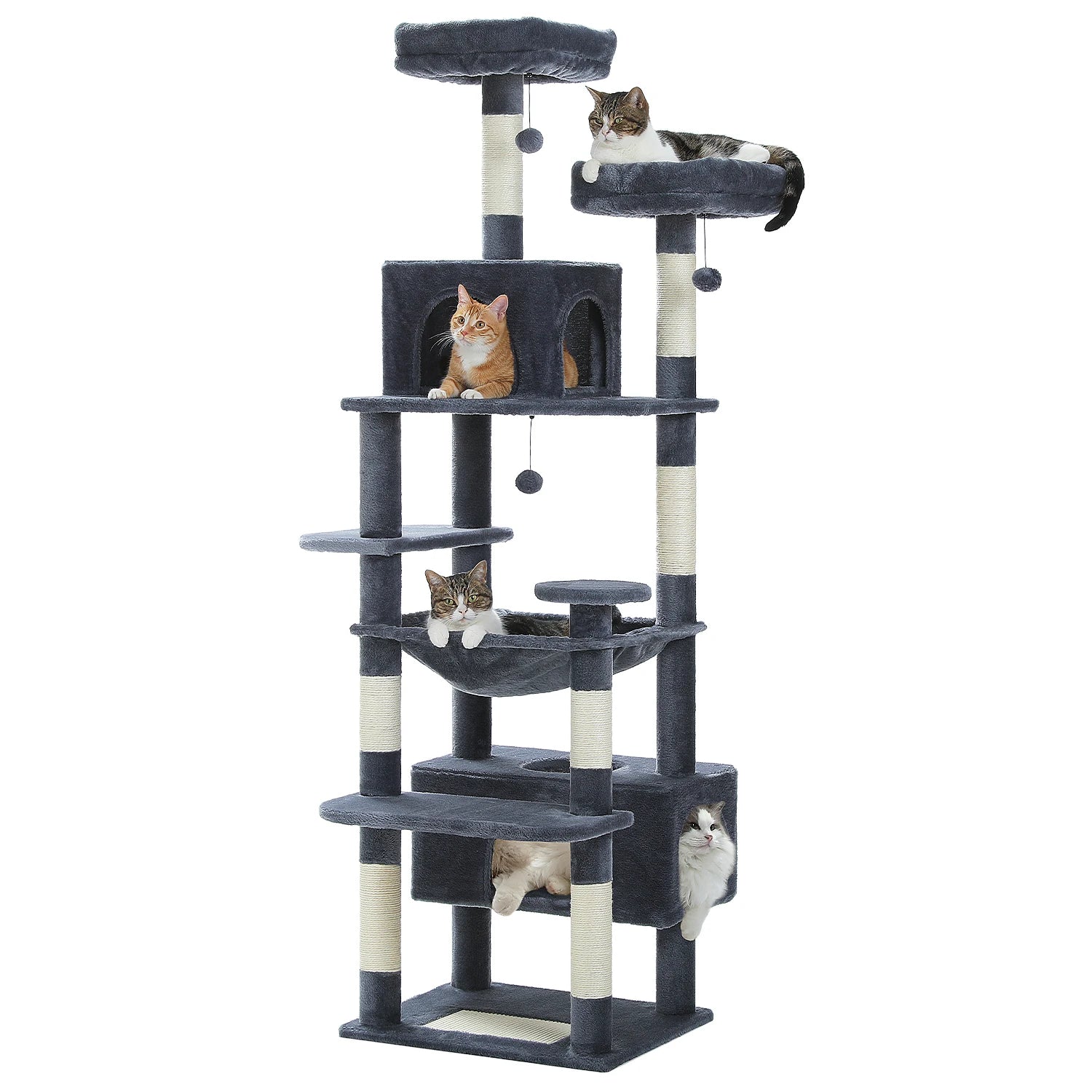 Grand arbre à chat d’intérieur multi-niveaux avec hamac spacieux et griffoirs en sisal