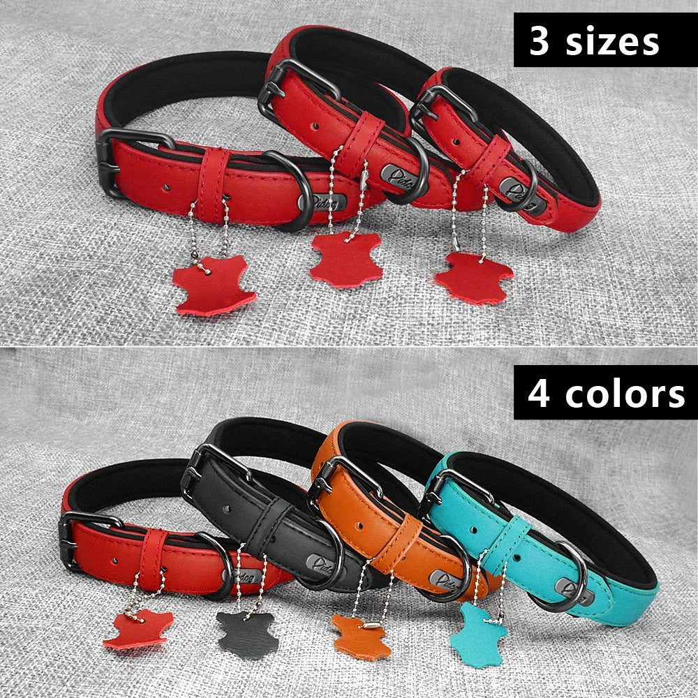 Collier de chien rembourré en cuir souple confortable