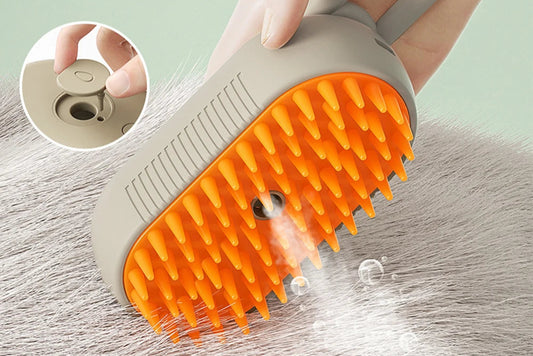 Brosse à vapeur 3-en-1 rechargeable USB pour chat et chien, démêlage et massage"