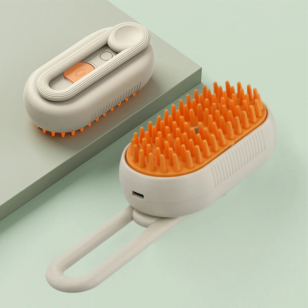 Brosse à vapeur 3-en-1 rechargeable USB pour chat et chien, démêlage et massage"