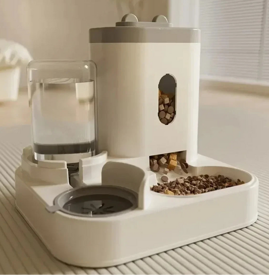 Distributeur de croquettes et fontaine à eau, alimentation par gravité, entretien facile