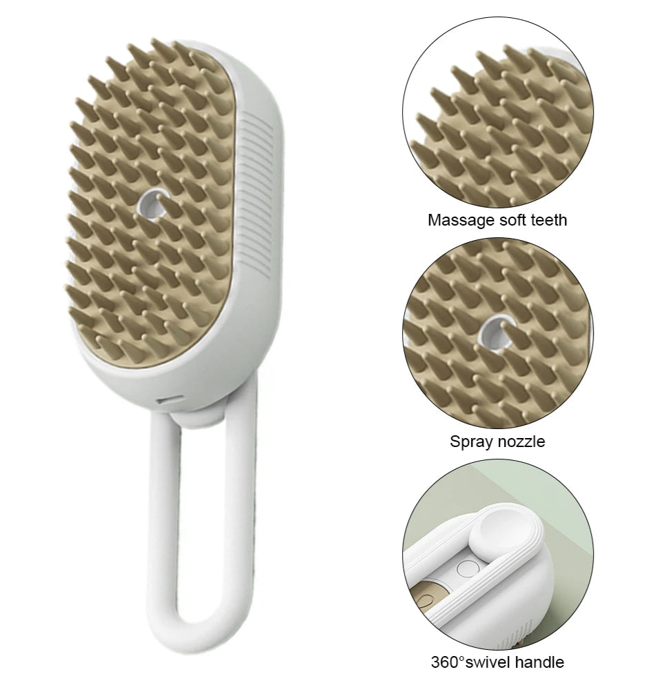 Brosse à vapeur 3-en-1 rechargeable USB pour chat et chien, démêlage et massage"