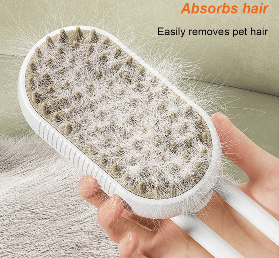 Brosse à vapeur 3-en-1 rechargeable USB pour chat et chien, démêlage et massage"