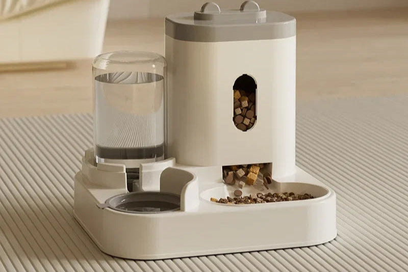 Distributeur de croquettes et fontaine à eau, alimentation par gravité, entretien facile