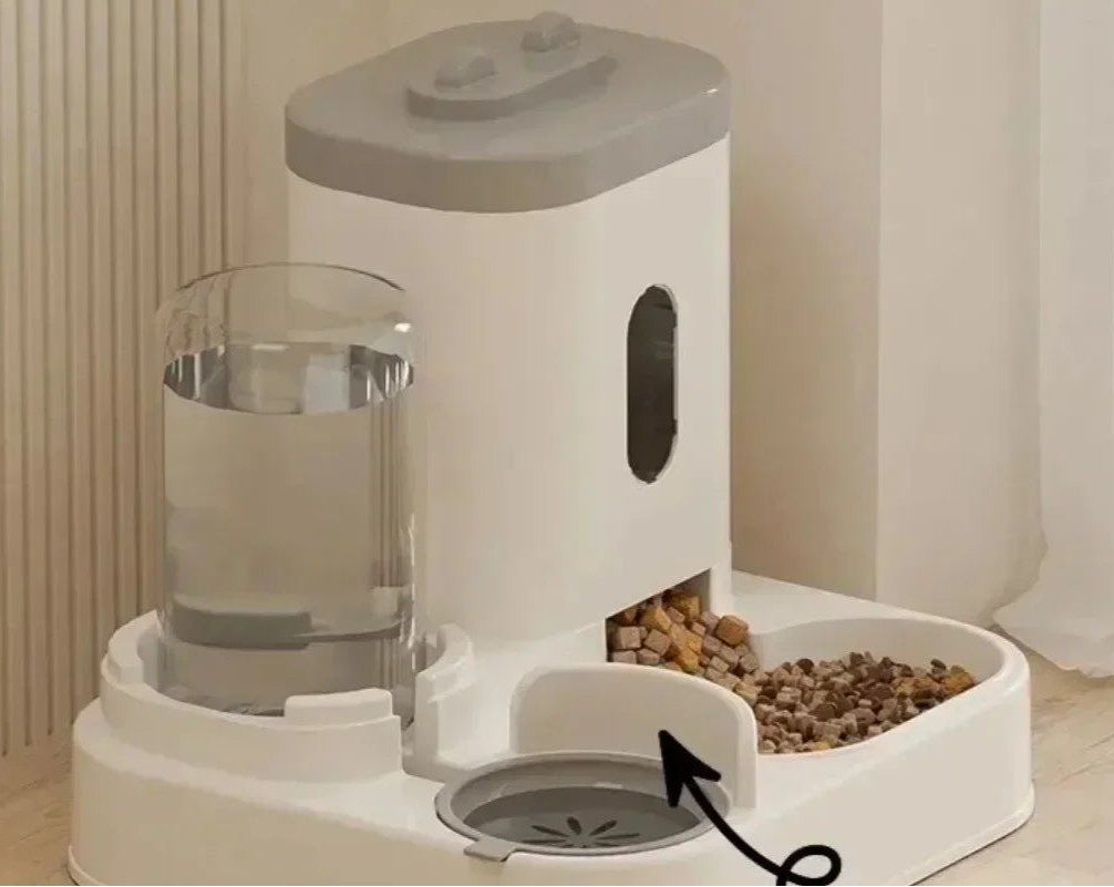 Distributeur de croquettes et fontaine à eau, alimentation par gravité, entretien facile