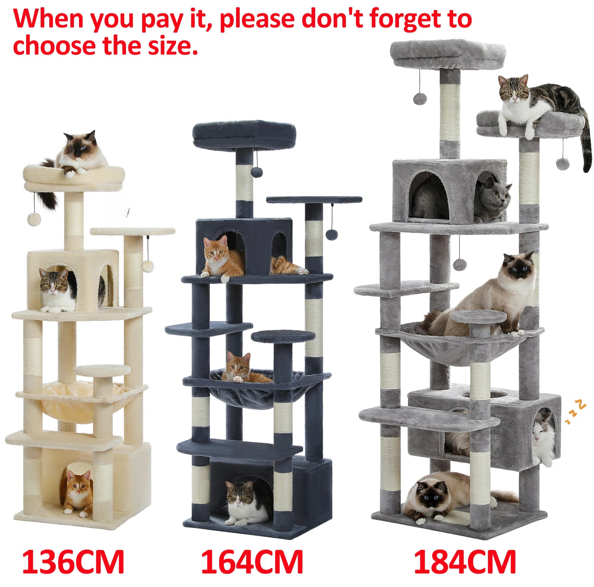 Grand arbre à chat d’intérieur multi-niveaux avec hamac spacieux et griffoirs en sisal