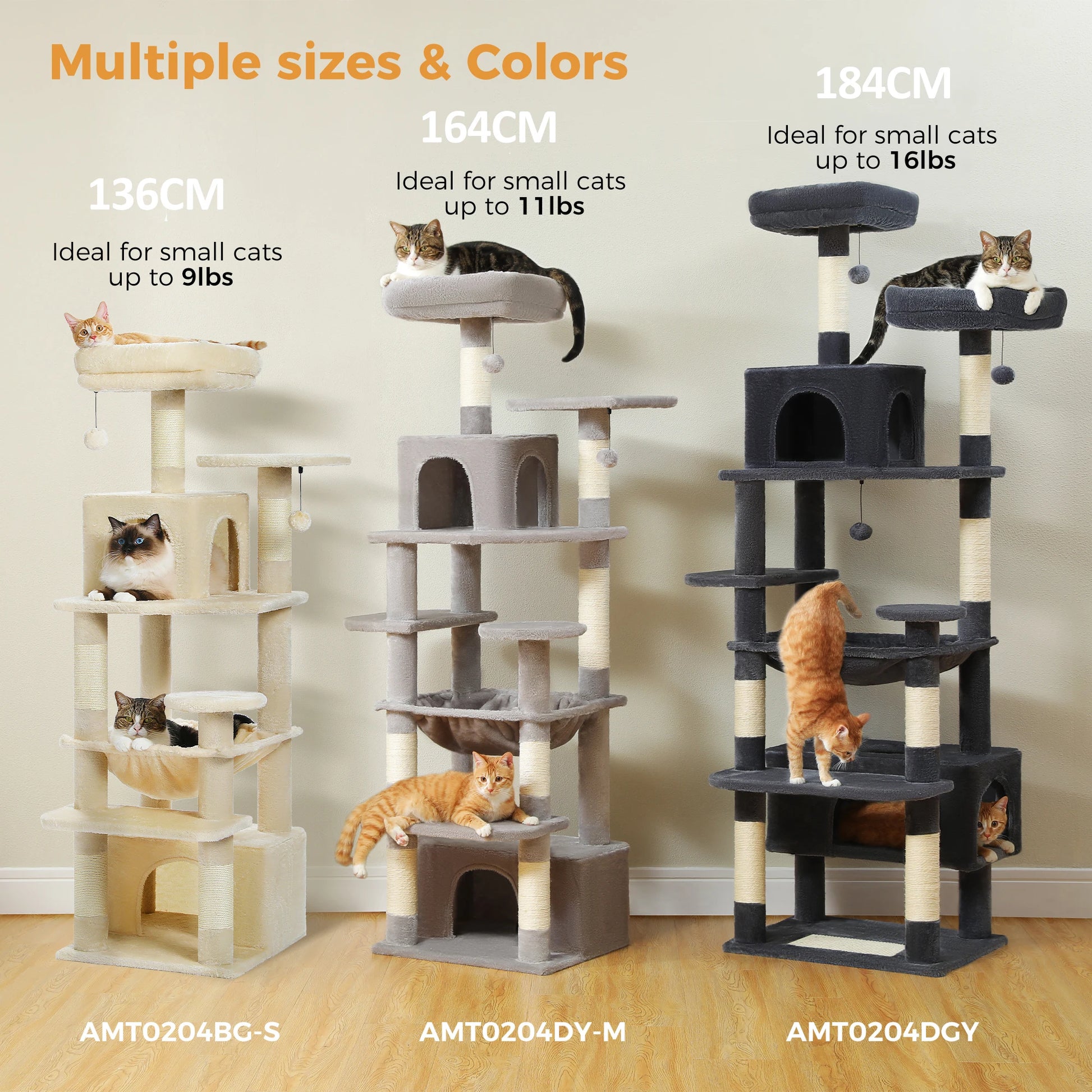 Grand arbre à chat d’intérieur multi-niveaux avec hamac spacieux et griffoirs en sisal