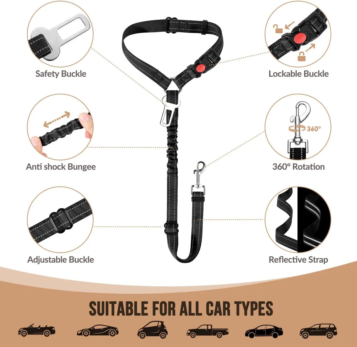 Ceinture de sécurité harnais pour chien en voiture,